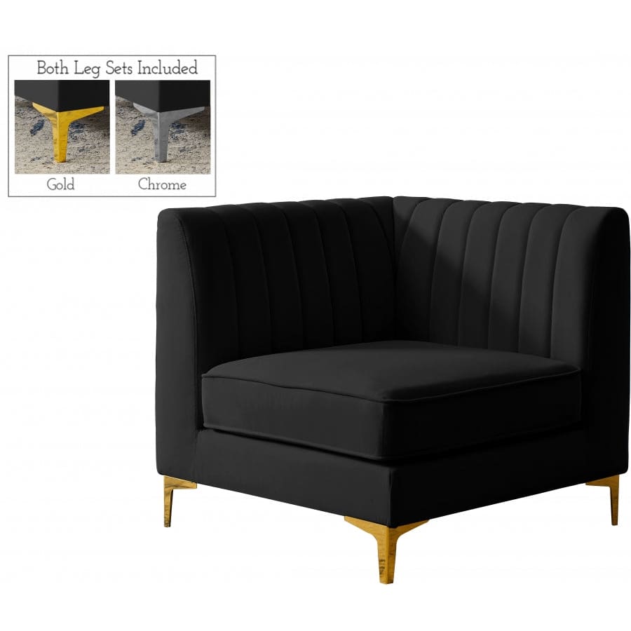Meridian Furniture Alina Velvet Modular Corner Chair - Black - Chairs