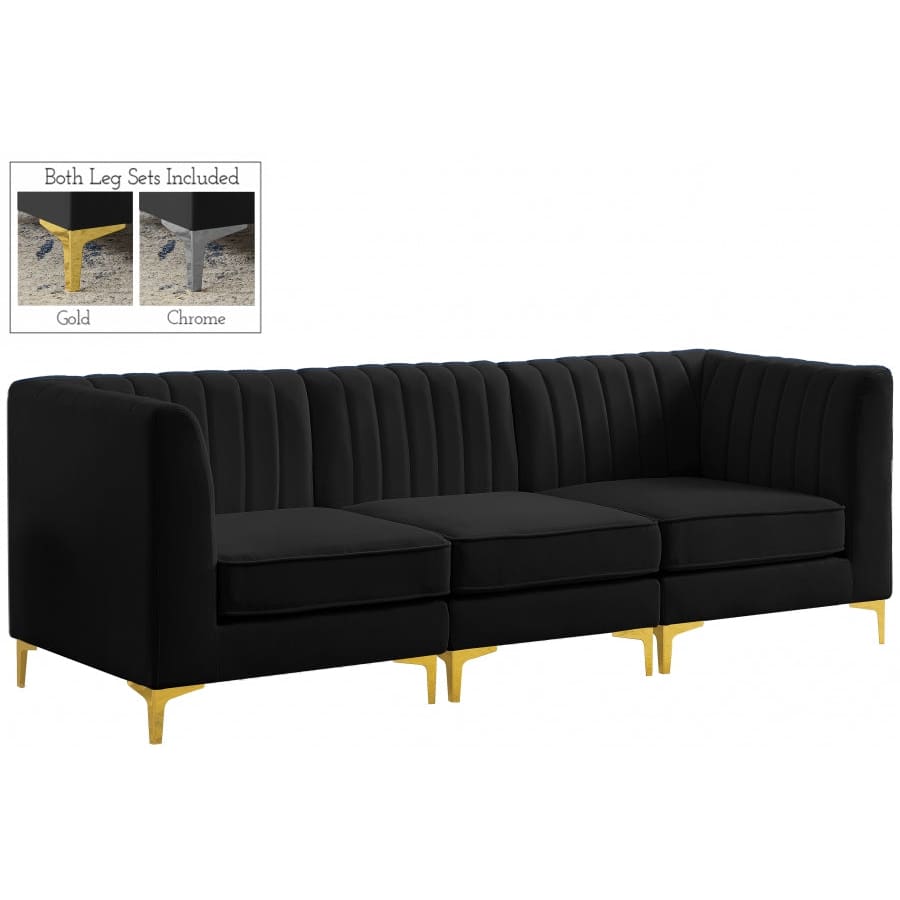Meridian Furniture Alina Velvet Modular Sofa S93 - Black - Sofas