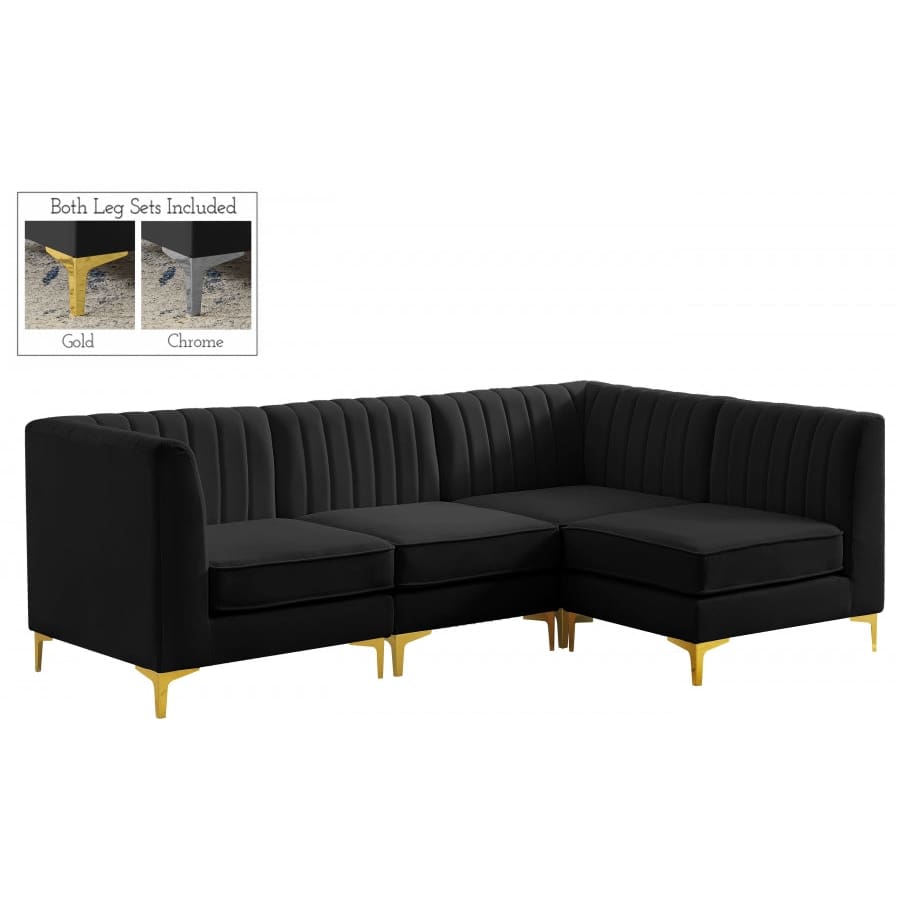 Meridian Furniture Alina Velvet Modular Sectional 4A - Black - Sofas