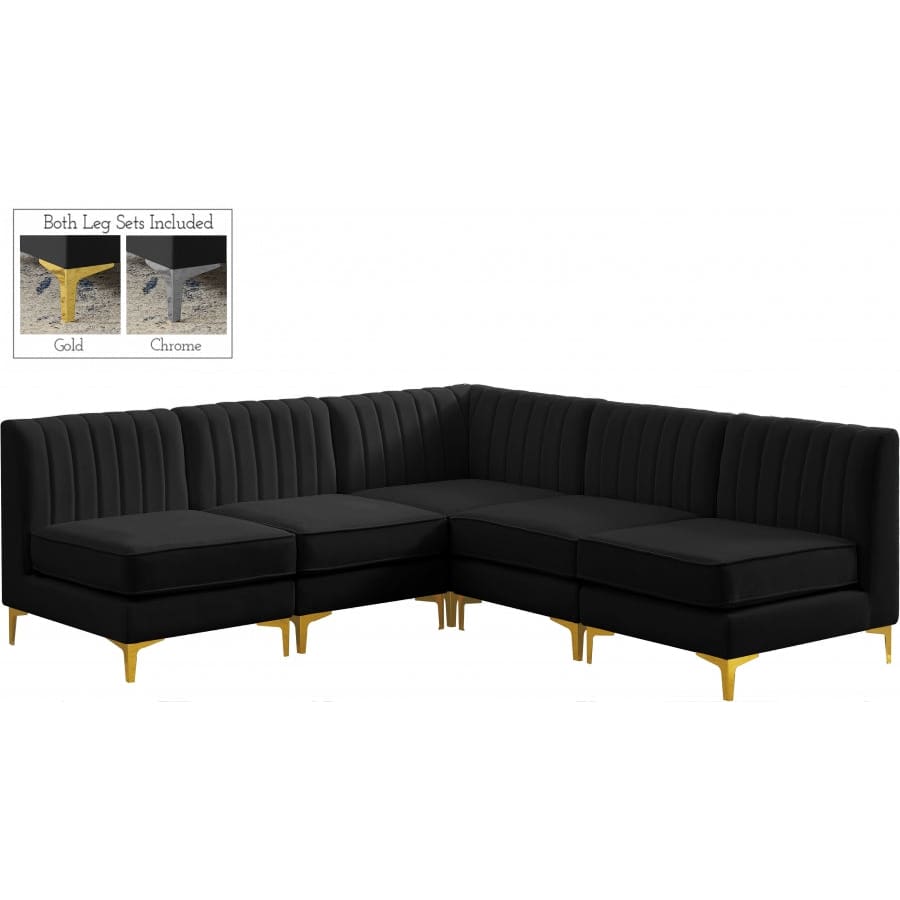 Meridian Furniture Alina Velvet Modular Sectional 5A - Black - Sofas