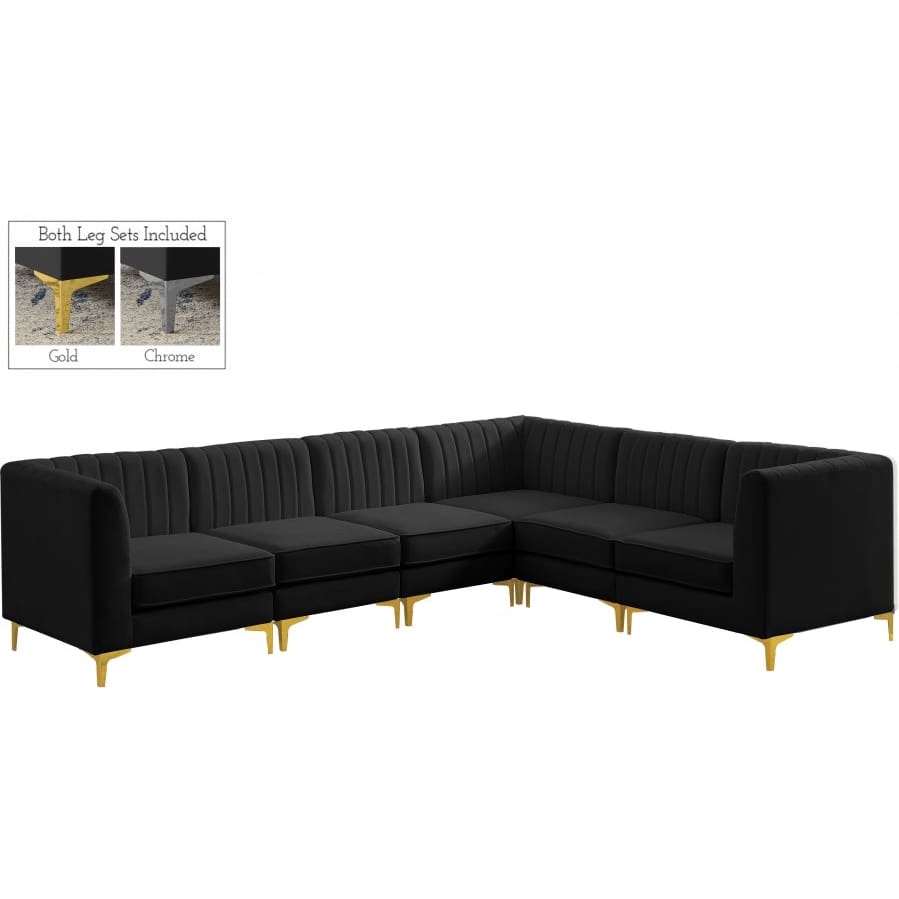 Meridian Furniture Alina Velvet Modular Sectional 6A - Black - Sofas