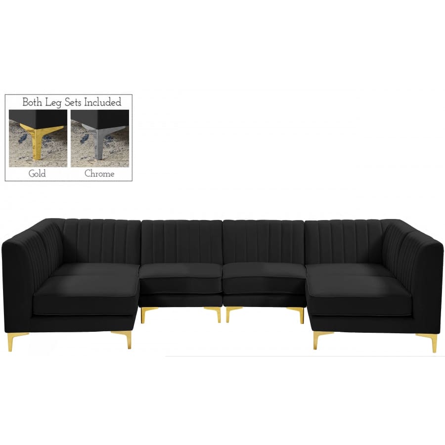 Meridian Furniture Alina Velvet Modular Sectional 6B - Black - Sofas