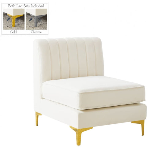 Meridian Furniture Alina Velvet Modular Armless Chair - Cream - Sofas