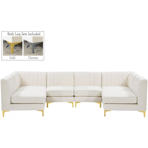Meridian Furniture Alina Velvet Modular Sectional 6B - Cream - Sofas