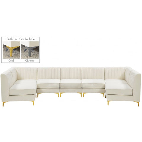 Meridian Furniture Alina Velvet Modular Sectional 7A - Cream - Sofas