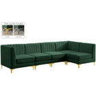 Meridian Furniture Alina Velvet Modular Sectional 5B - Green - Sofas