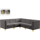 Meridian Furniture Alina Velvet Modular Sectional 5C - Grey - Sofas