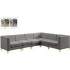 Meridian Furniture Alina Velvet Modular Sectional 6A - Grey - Sofas