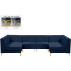 Meridian Furniture Alina Velvet Modular Sectional 6B - Navy - Sofas