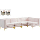 Meridian Furniture Alina Velvet Modular Sectional 5B - Pink - Sofas