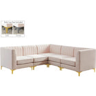 Meridian Furniture Alina Velvet Modular Sectional 5C - Pink - Sofas