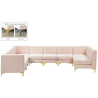 Meridian Furniture Alina Velvet Modular Sectional 8A - Pink - Sofas