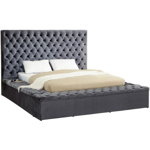 Meridian Furniture Bliss Velvet King Bed - Grey - Bedroom Beds