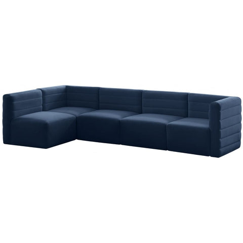 Meridian Furniture Quincy Velvet Modular Cloud-Like Comfort Sectional 5A - Navy - Sofas