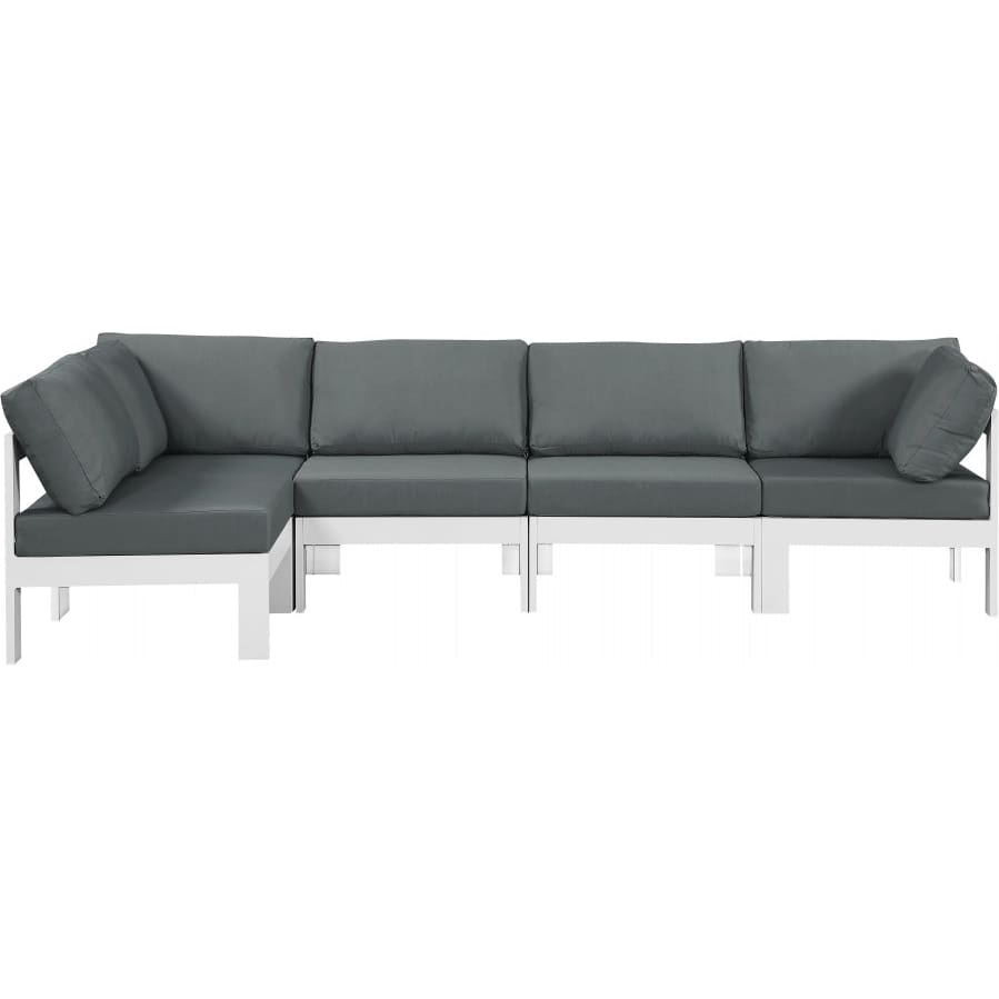 Meridian Furniture Nizuc Outdoor Patio White Aluminum Modular Sectional 5C - Grey - Outdoor Furniture
