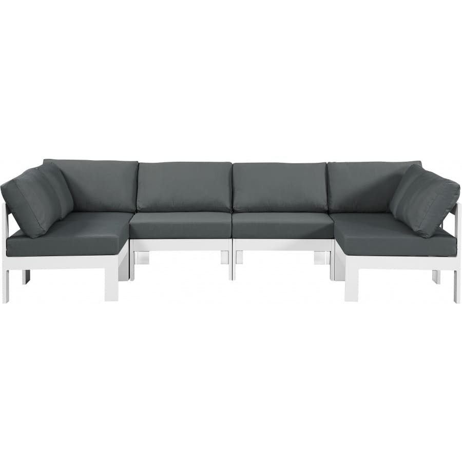 Meridian Furniture Nizuc Outdoor Patio White Aluminum Modular Sectional 6B - Grey - Outdoor Furniture