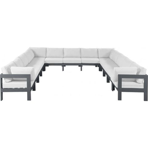 Meridian Furniture Nizuc Outdoor Patio Grey Aluminum Modular Sectional - White - Outdoor Furniture