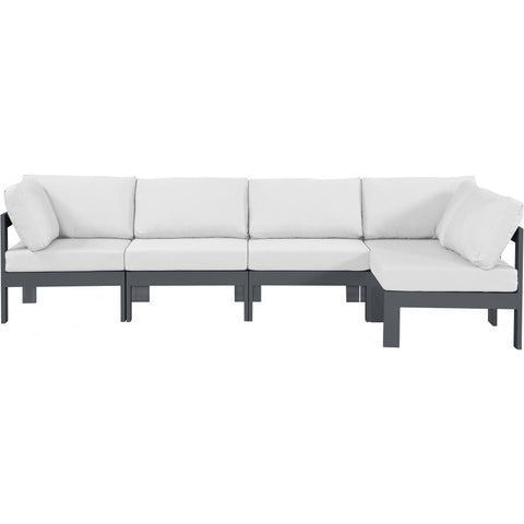 Meridian Furniture Nizuc Outdoor Patio Grey Aluminum Modular Sectional 5C - White - Outdoor Furniture