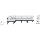 Meridian Furniture Nizuc Outdoor Patio Grey Aluminum Modular Sectional 5C - Outdoor Furniture