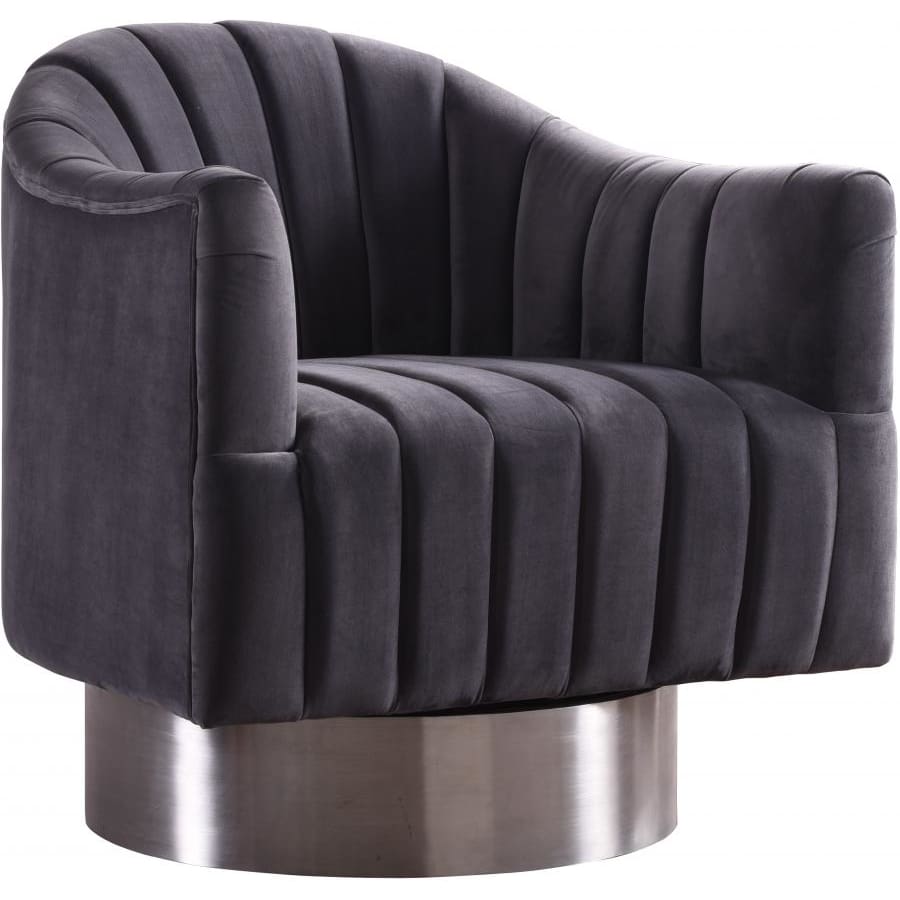 Meridian Furniture Farrah Chrome Velvet Chair - Grey - Chairs