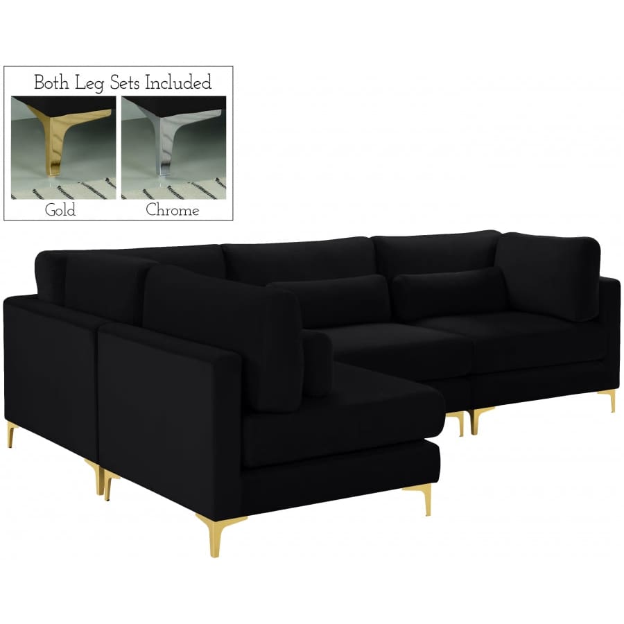 Meridian Furniture Julia Velvet Modular Sectional 4B - Black - Sofas