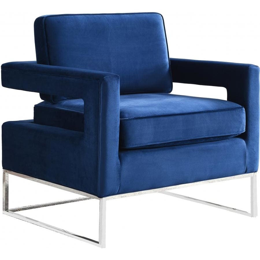 Meridian Furniture Silver Noah Velvet Accent Chair - Blue - Chairs