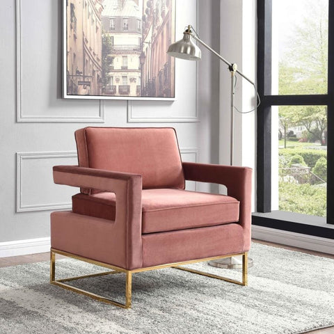 Meridian Furniture Gold Noah Velvet Accent Chair - Pink - Chairs