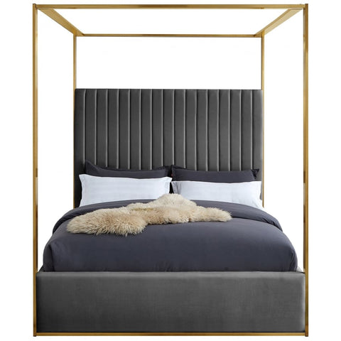Meridian Furniture Jones Velvet King Bed - Grey - Bedroom Beds