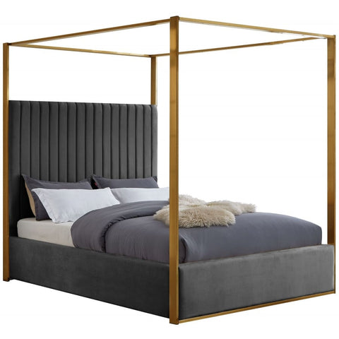 Meridian Furniture Jones Velvet Queen Bed - Grey - Bedroom Beds