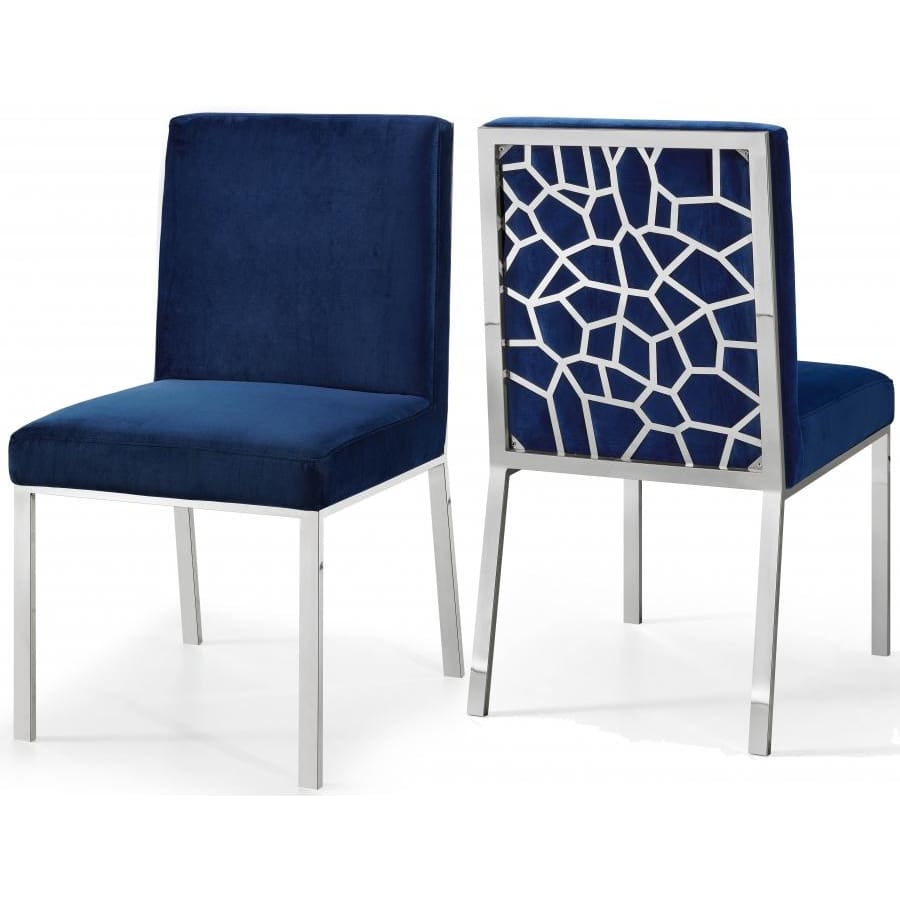 Blue velvet dining hotsell chairs with silver legs