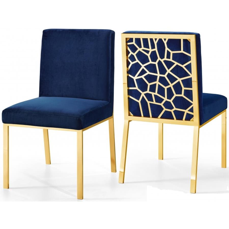 Meridian Furniture Gold Opal Velvet Dining Chair-Set of 2 - Navy - Dining Chairs