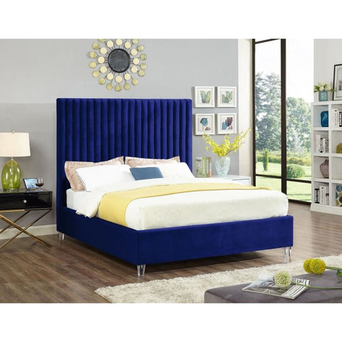 Meridian Furniture Candace Velvet Queen Bed - Navy - Bedroom Beds