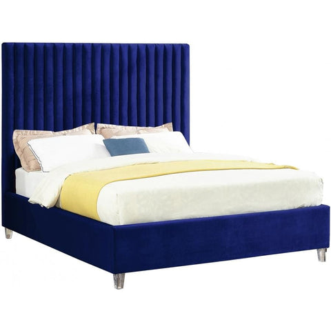 Meridian Furniture Candace Velvet Queen Bed - Navy - Bedroom Beds