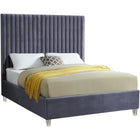 Meridian Furniture Candace Velvet Queen Bed - Grey - Bedroom Beds
