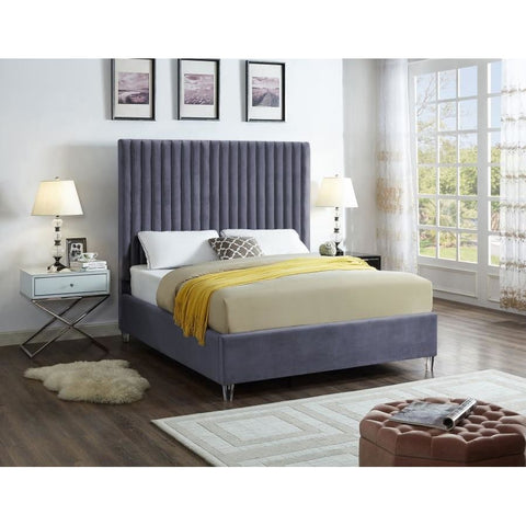 Meridian Furniture Candace Velvet Full Bed - Grey - Bedroom Beds