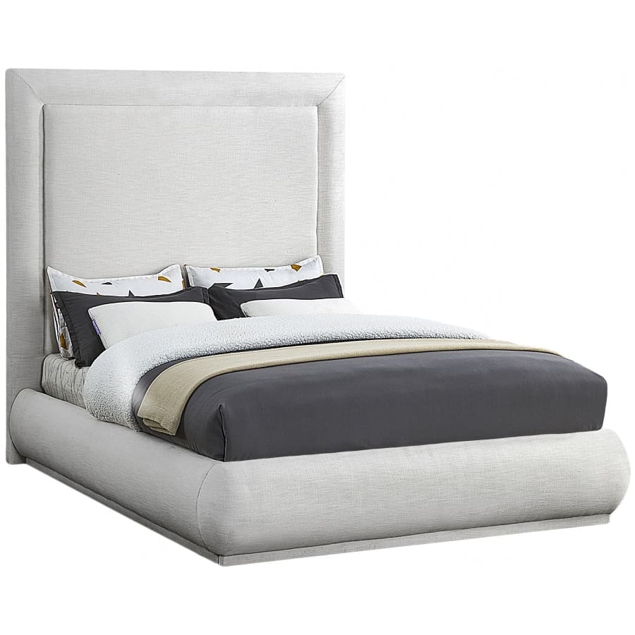 Brooke Linen Fabric King Bed - Cream - Bedroom Beds
