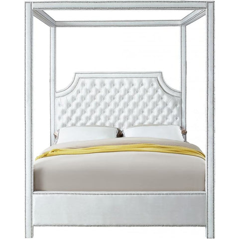Meridian Furniture Rowan Velvet Queen Bed - White - Bedroom Beds