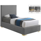 Meridian Furniture Crosby Twin Linen Bed - Grey - Bedroom Beds