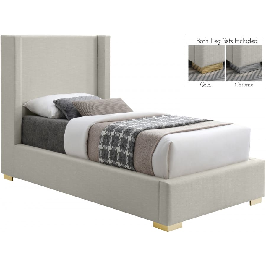 Meridian Furniture Royce Twin Linen Bed - Beige - Bedroom Beds