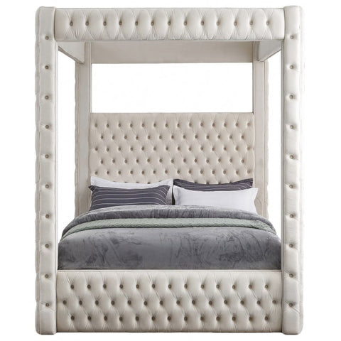 Meridian Furniture Royal Velvet King Bed - Cream - Bedroom Beds