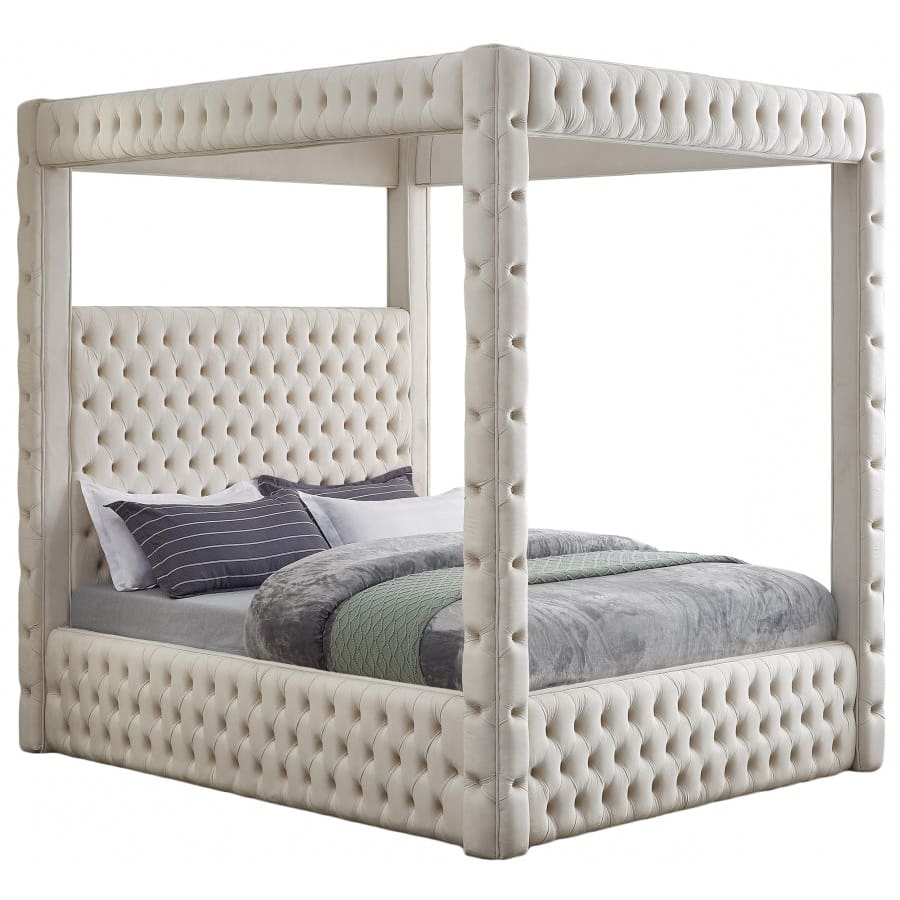 Meridian Furniture Royal Velvet King Bed - Cream - Bedroom Beds