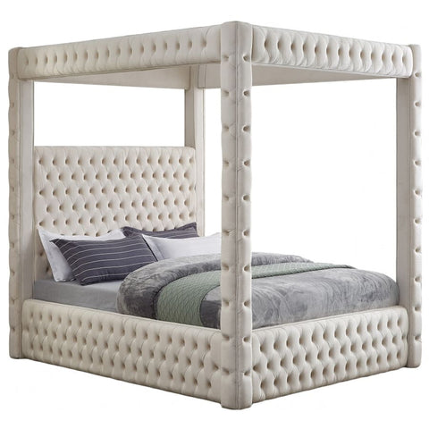 Meridian Furniture Royal Velvet Queen Bed - Cream - Bedroom Beds