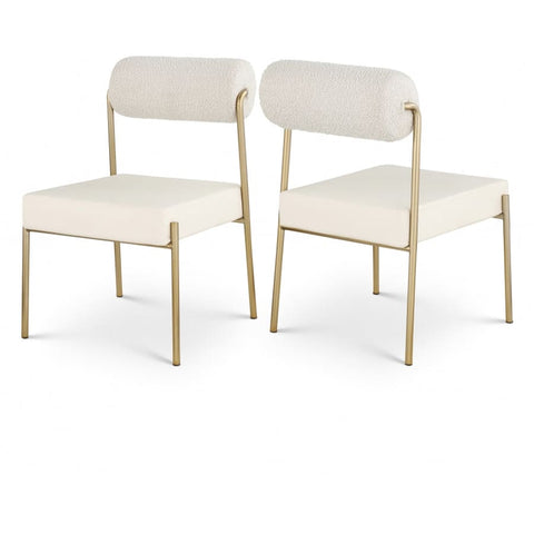 Meridian Furniture Carly Boucle Fabric & Faux Leather Dining Chair - Cream - Dining Chairs