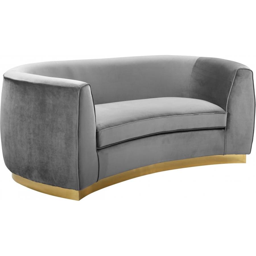 Meridian Furniture Julian Velvet Loveseat - Gold Base - Grey - Loveseats