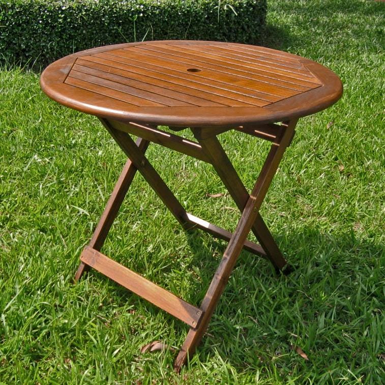 International Caravan 32 Round Folding Table with Straight Legs - Outdoor Furniture