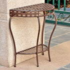 International Caravan Santa Fe Iron Nailhead 2-Tier Half Moon Table - Rustic Brown - Outdoor Furniture