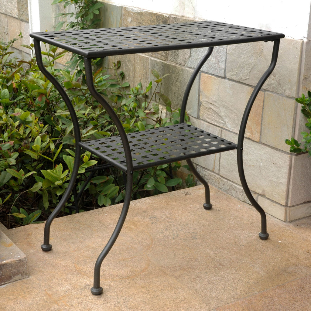 International Caravan Mandalay Iron Rectangular 2 Tier Table - Antique Black - Outdoor Furniture