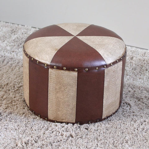 International Caravan Mini Round Faux Leather Stool - Mixed Patch Work - Stools