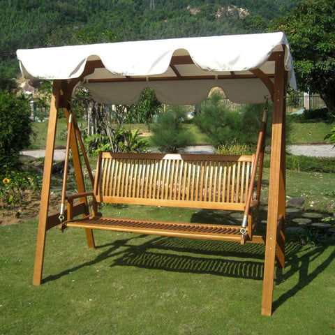 International Caravan Royal Tahiti 3 Seater Swing with A-Frame and Canopy - Outdoor Furniture