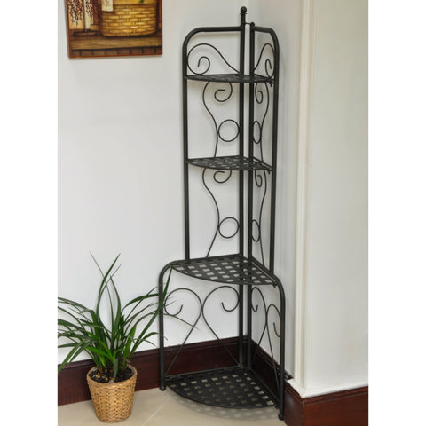 International Caravan Mandalay Iron Folding Corner Bakers Rack - Antique Black - Shelves & Cases